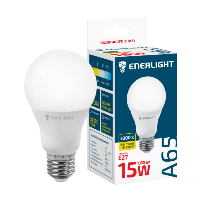 Лампа світлодіодна ENERLIGHT A65 15Вт 3000K E27