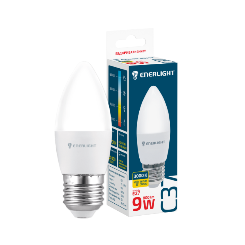 Лампа світлодіодна ENERLIGHT С37 9Вт 3000K E27
