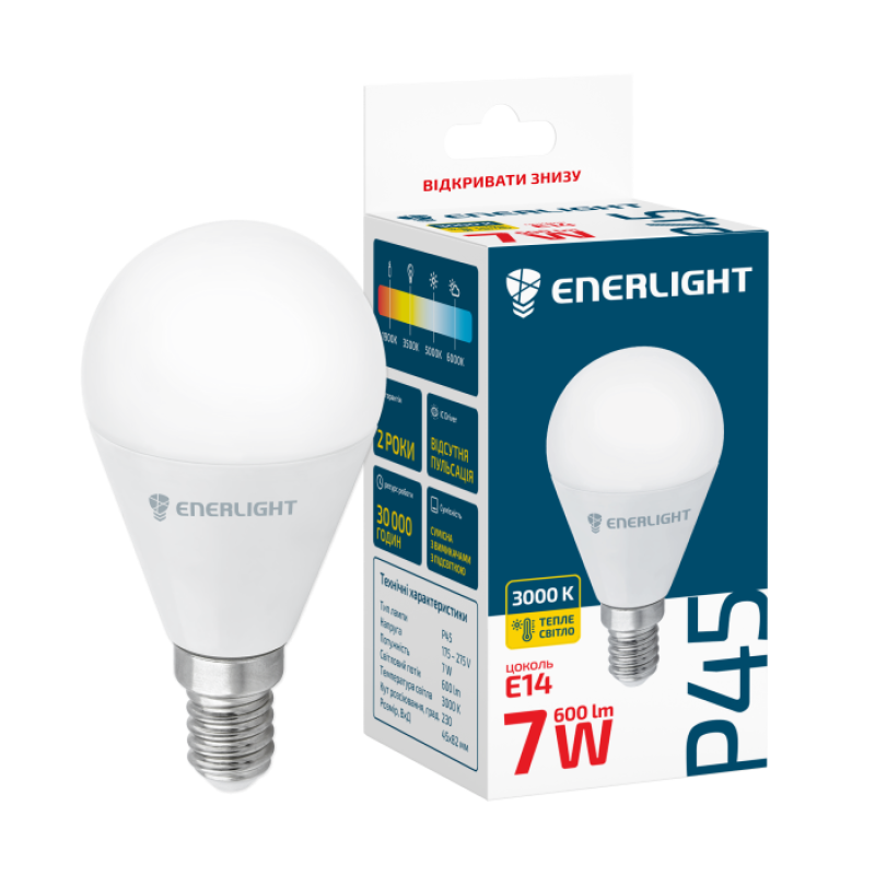 Лампа світлодіодна ENERLIGHT P45 7Вт 3000K E14