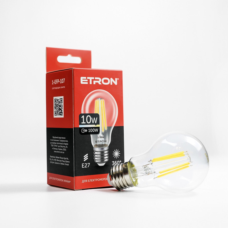 Лампа світлодіодна ETRON Filament Power 1-EFP-107 A60 10W 3000K E27 