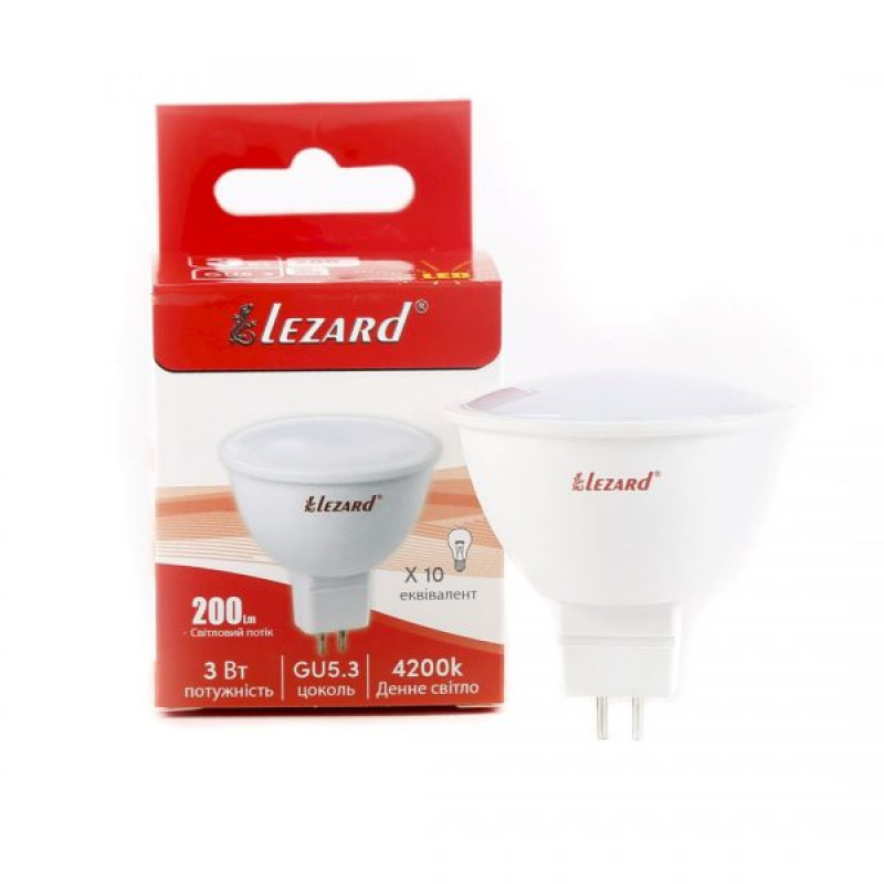 Лампа світлодіодна LED MR16 3W GU5.3 4200K Lezard (1/25/100 шт)