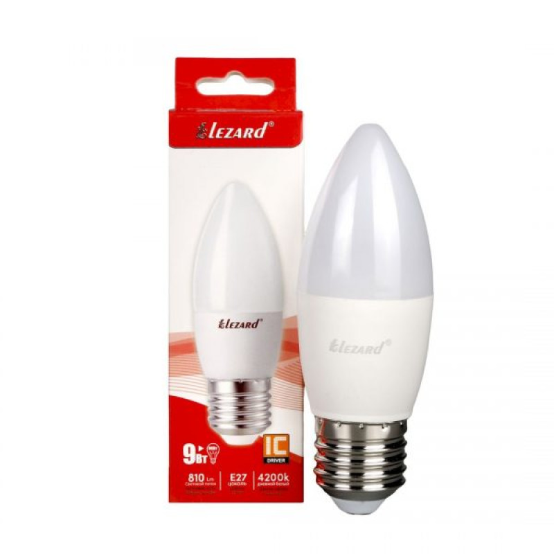 Лампа світлодіодна LED CANDLE B35 9W 4200K E27 220V Lezard (1/25/100 шт)