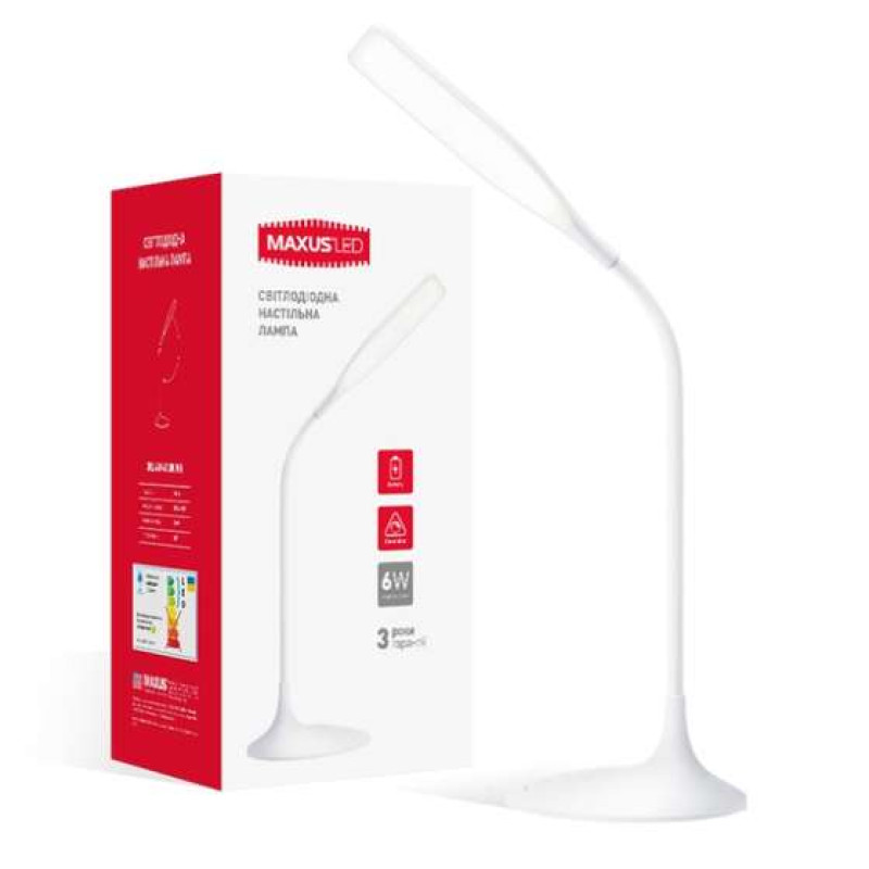Лампа настільна світлодіодна MAXUS 1-DKL-001-01 DKL 6W 4100K WH Square