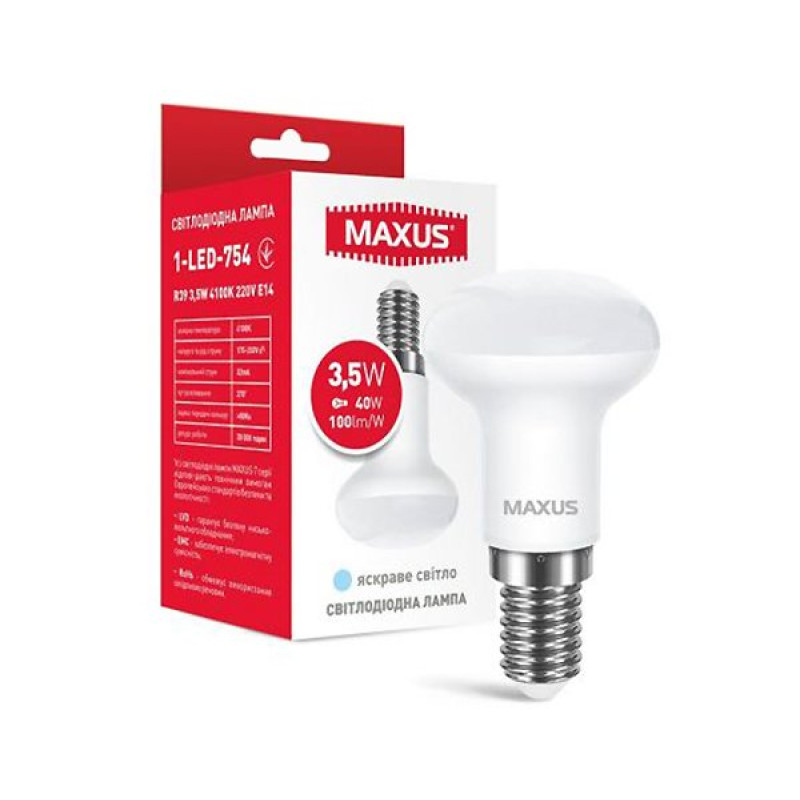 Лампа світлодіодна MAXUS 1-LED-754 R39 3,5W 4100K 220V E14