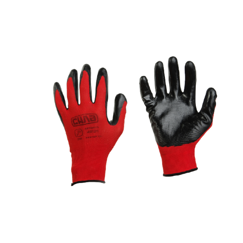 Перчатки з нітриловим покриттям р10 (черв+ чорн манжет з хедером) (СИЛА - Інструмент)