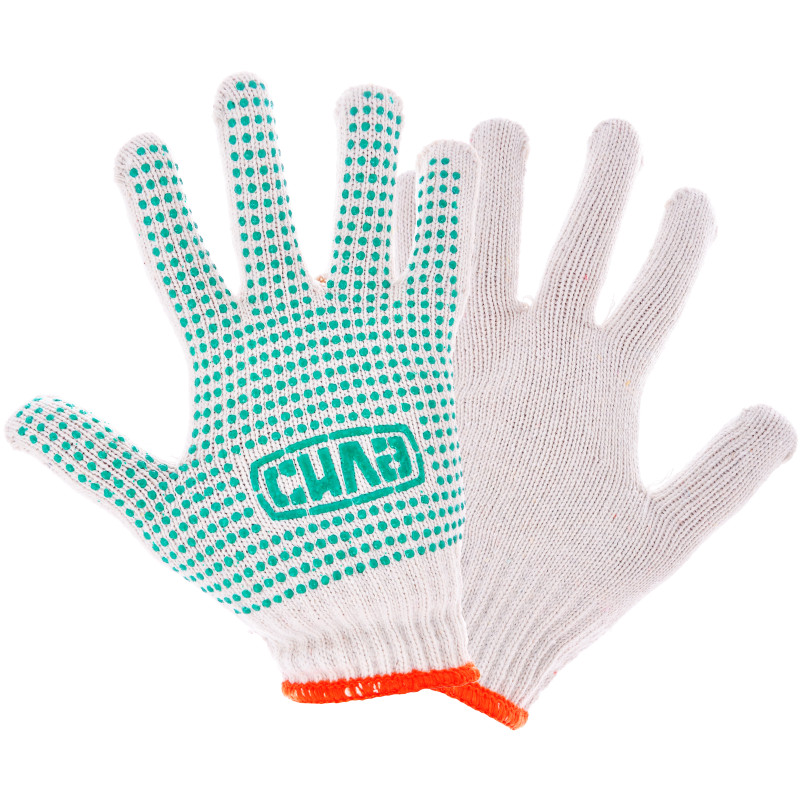Перчатки Х/Б з ПВХ точкою р10 (білі + зелений ПВХ майстер) (СИЛА - Інструмент) 
