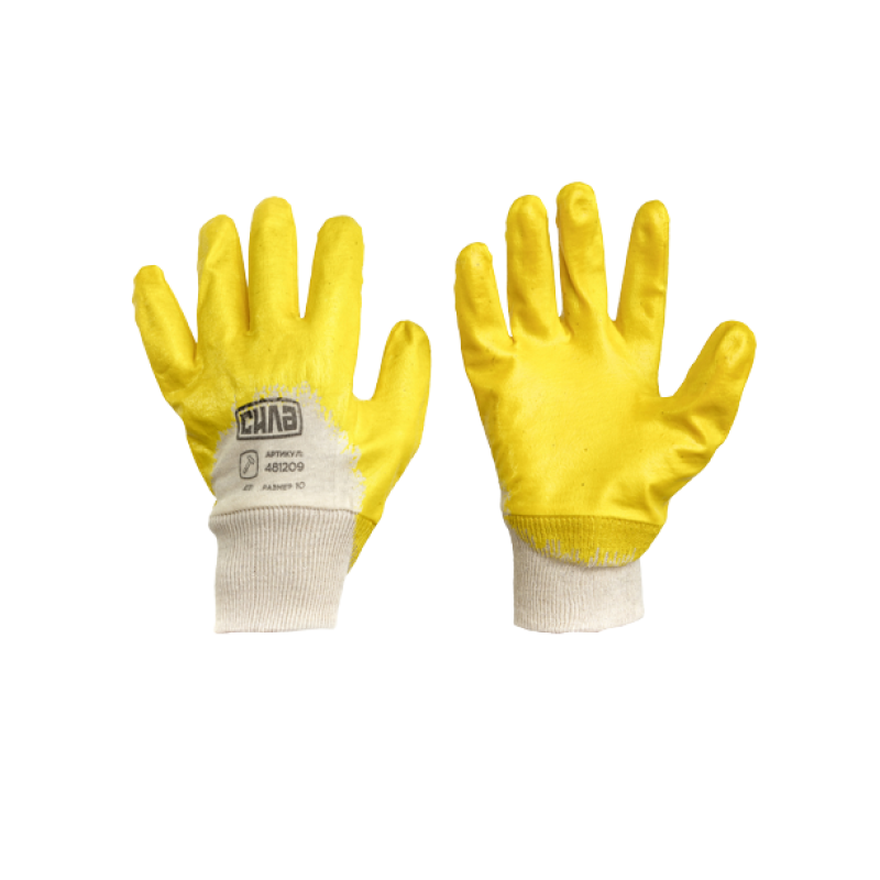 Перчатки з нітриловим покриттям р10 (жовті без підвісу / хедера) (СИЛА - Інструмент)