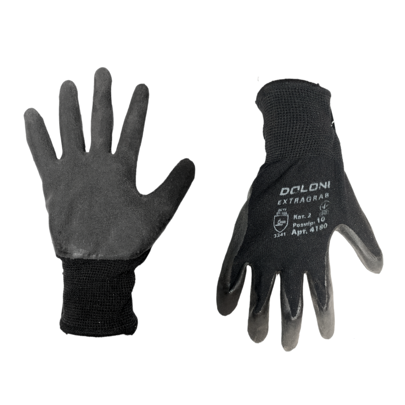 Перчатка Днепр Арт 4180 трикотаж, чорні, нейлон, манжет в'язаний, латекс, неповний облив р.10 