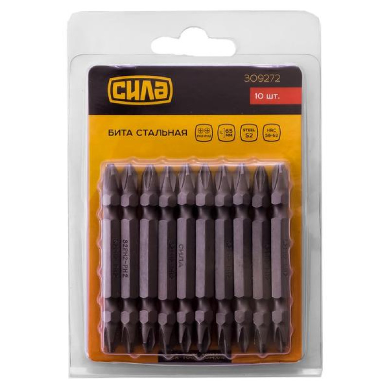 Біта 2-о стороння РН2-РН2*65мм , 10шт/уп  (СИЛА - Інструмент)