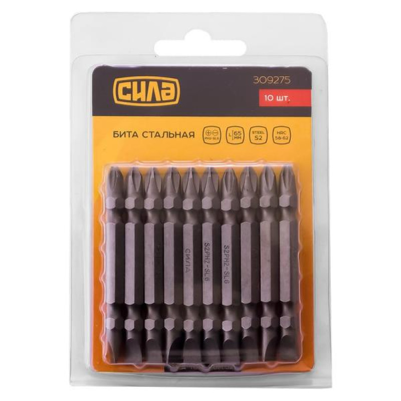 Біта 2-о стороння РН2-SL6*65мм , 10шт/уп  (СИЛА - Інструмент)