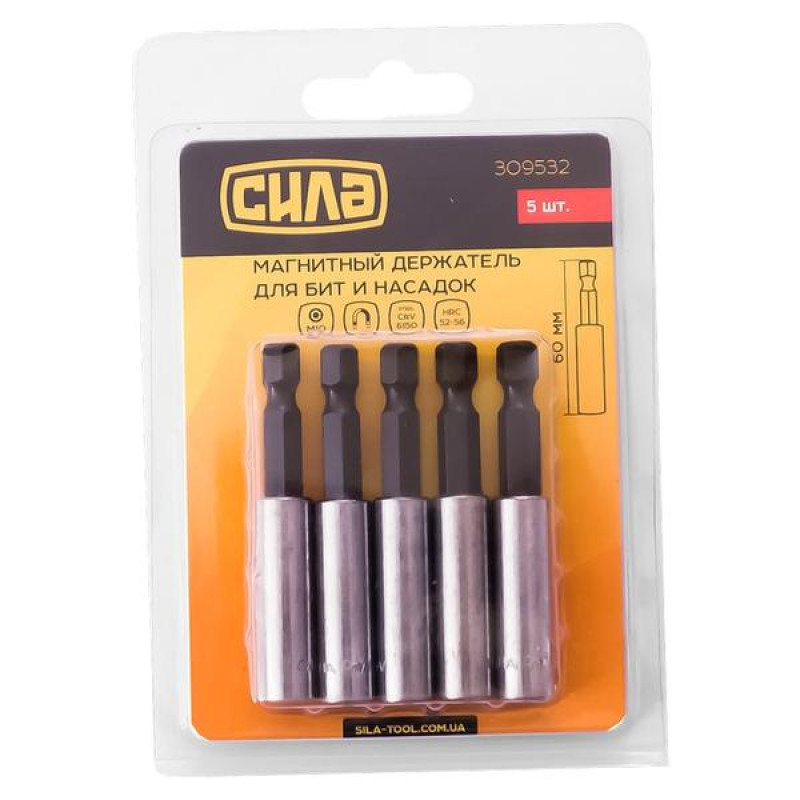 Магнітний тримач для насадок 1/4 * 60мм, 5шт / уп (СИЛА - Інструмент)