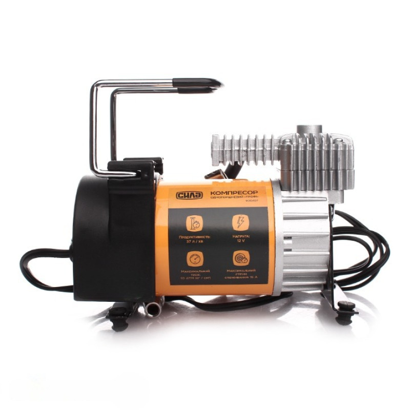 Компресор автомобільний однопоршневий 37/10/15 (кручений шланг) (СИЛА - Інструмент)