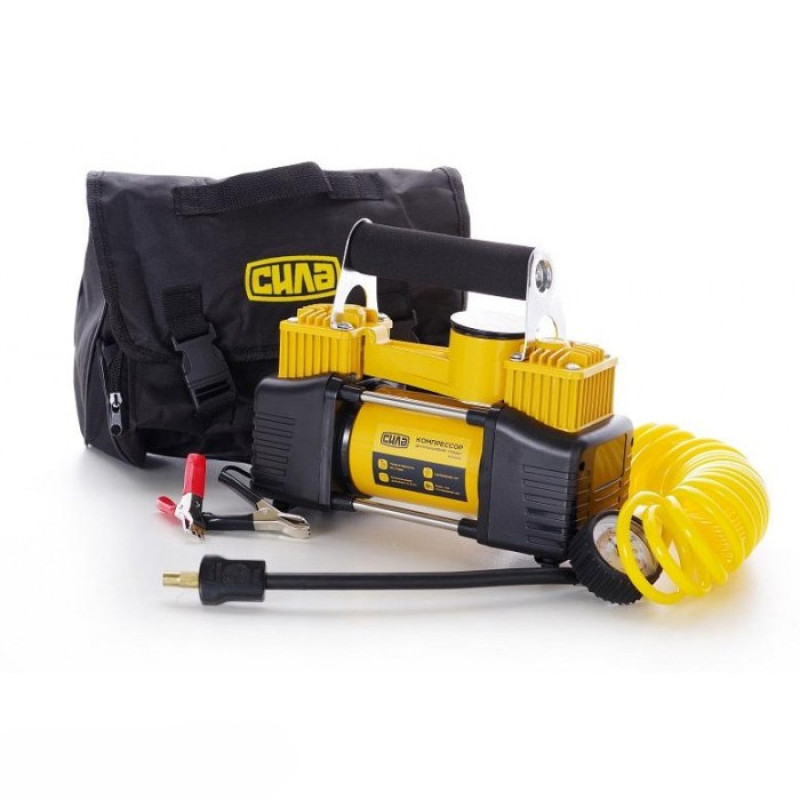 Компресор двопоршневий ДАБЛ 85 л/хв. 10 Атм. (кручений шланг, клеми АКБ)