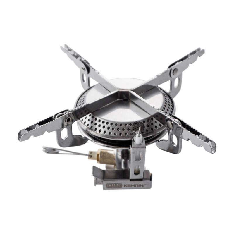 Портативная газовая плита Конфорка складная с пьезоподжигом 75*75*75мм (СИЛА - Кемпинг)