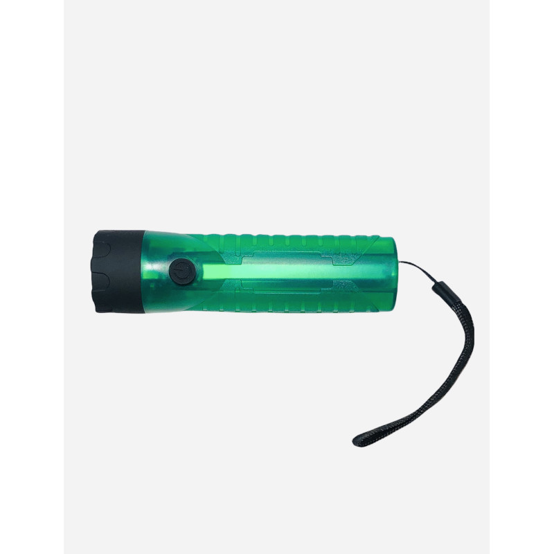 Ліхтар 989 МОНОкріст, бічна кнопка, пластик, скоба, різні кольори, 2*AA, 125*30*30мм