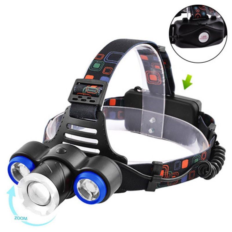 Ліхтар XQ117-T6 на лоб+2XPE, POLICE ZOOM МОНОкрист, 3 режима, 2 Li-ion акк.+ ЗУ 220V+12V