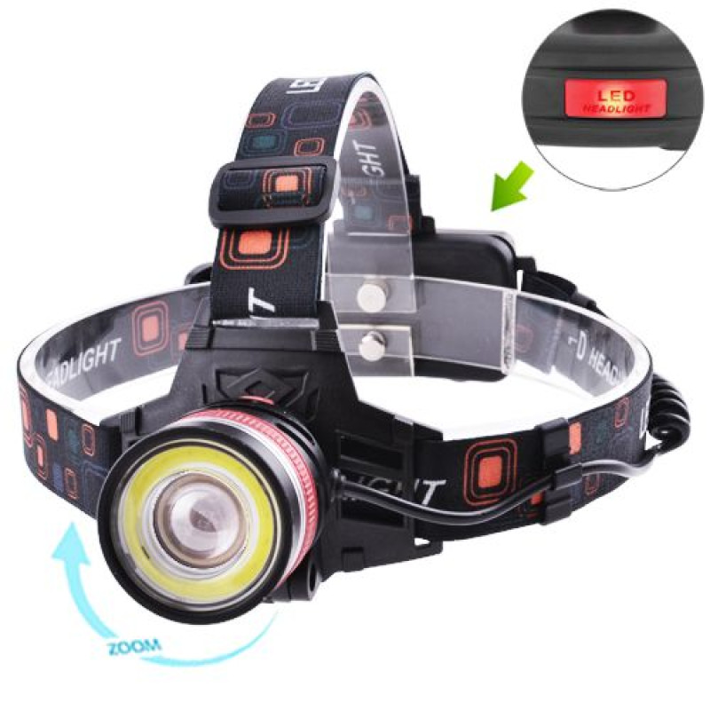 Ліхтар налобний BL-8006-T6+COB, ЗУ 220V/12V, 2x18650, signal light, zoom, Box