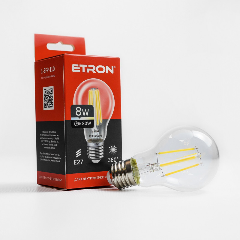Лампа світлодіодна ETRON Filament Power 1-EFP-110 A60 8W 4200K E27  