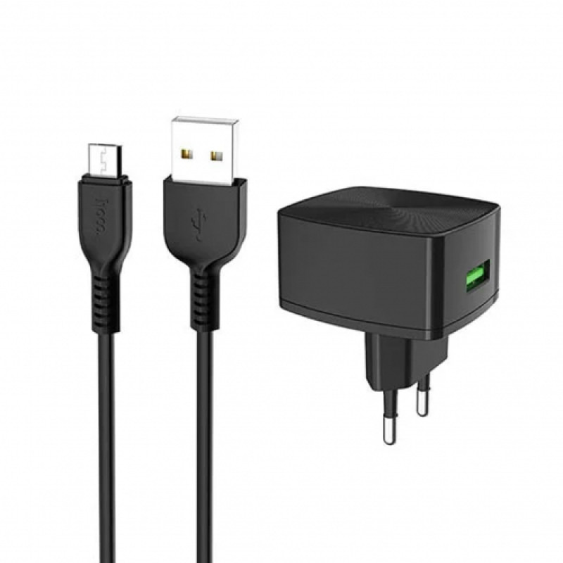Мережевий зарядний пристрій HOCO C70A Cutting-Edge 1USB/3A/QC3.0/MicroUSB-Set Black