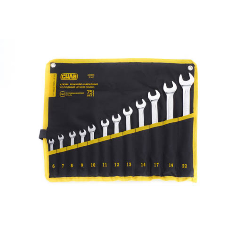 Набір ключів рожково-накидних Холодний Штамп DIN3113 CrV (6-19, 22мм) 15шт.