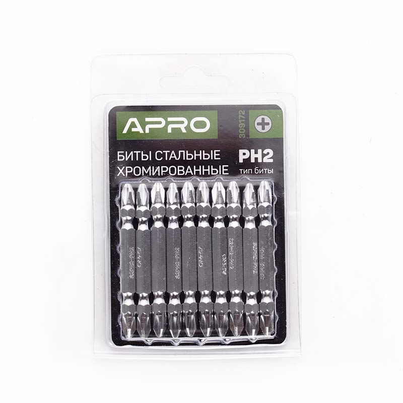 Біта APRO 2-о стороння РН2-РН2*65мм хром, 10шт/уп  (APRO)