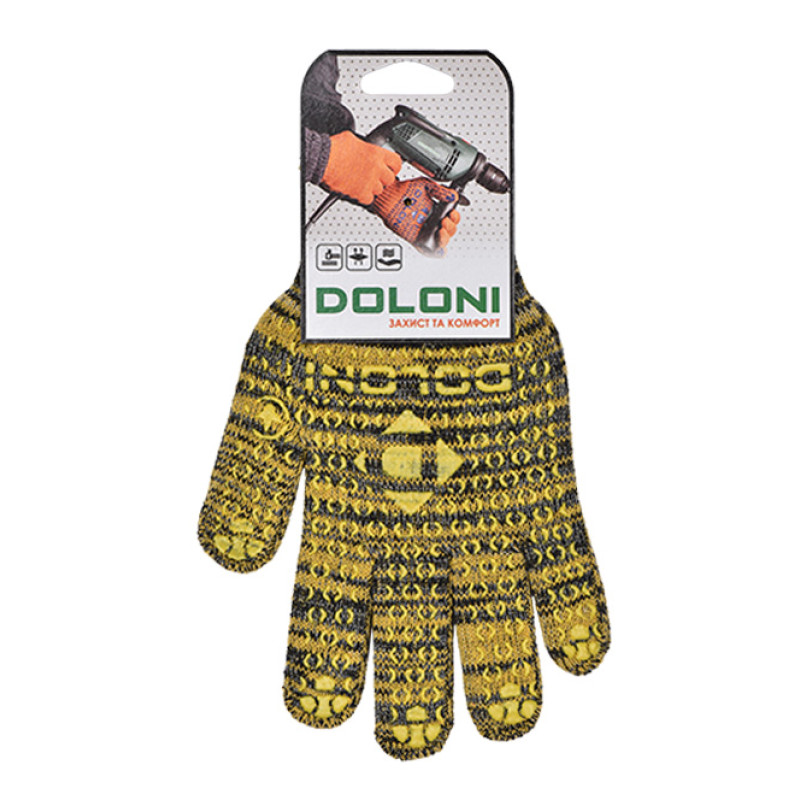 Рукавичка Дніпро Арт 4242 РЯБУШКА із ПВХ жовта, 10 кл. р.10 ХБ/ПЕ 10/200