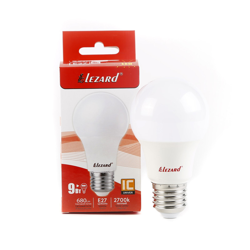 Лампа світлодіодна LED GLOB A60 9W 2700K E27 220V Lezard (1/50 шт)