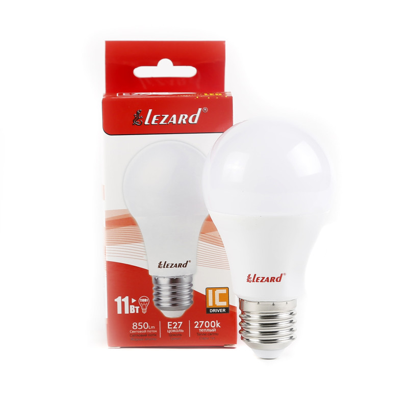 Лампа світлодіодна LED GLOB A60 11W 2700K E27 220V Lezard (1/50 шт)