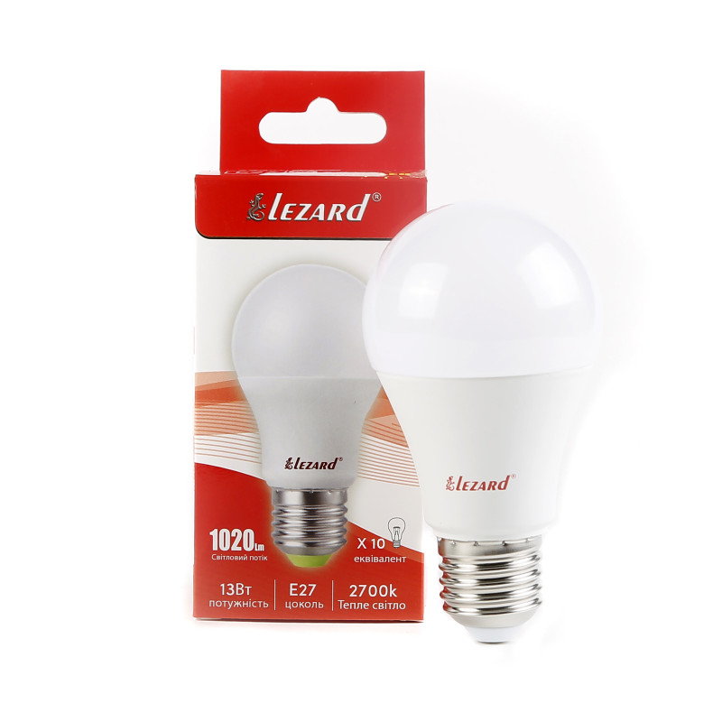 Лампа світлодіодна LED GLOB A60 13W 2700K E27 220V Lezard (1/50 шт)