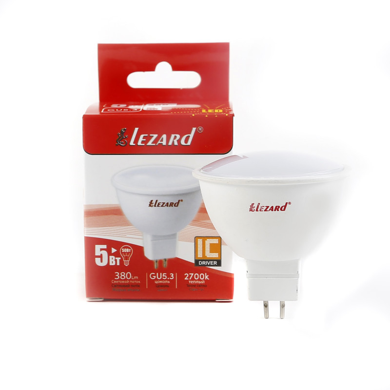 Лампа світлодіодна LED MR16 5W GU5.3 2700K Lezard (1/25/100 шт)