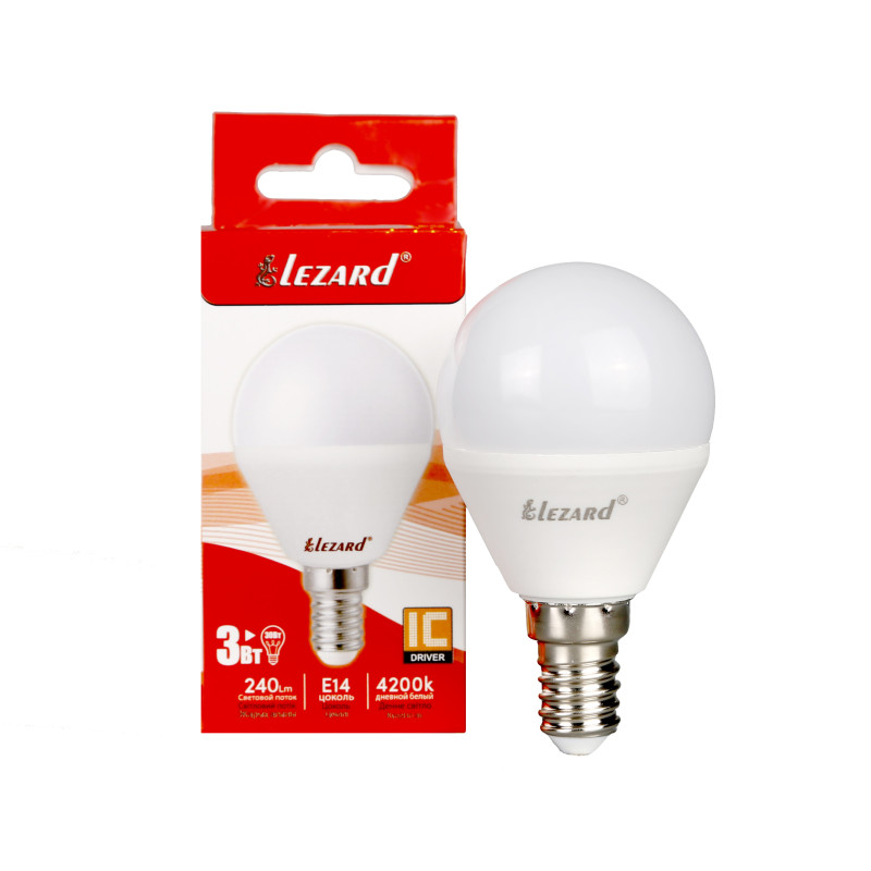 Лампа світлодіодна LED GLOB A45 3W 4200 E14 220V Lezard (1/25/50 шт)