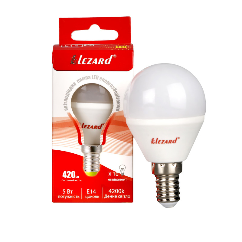 Лампа світлодіодна LED GLOB A45 5W 4200 E14 220V Lezard (1/25/50 шт)