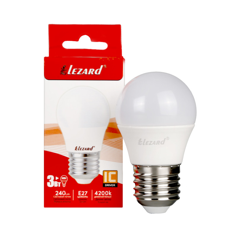 Лампа світлодіодна LED GLOB A45 3W 4200 E27 220V Lezard (1/25/50 шт)