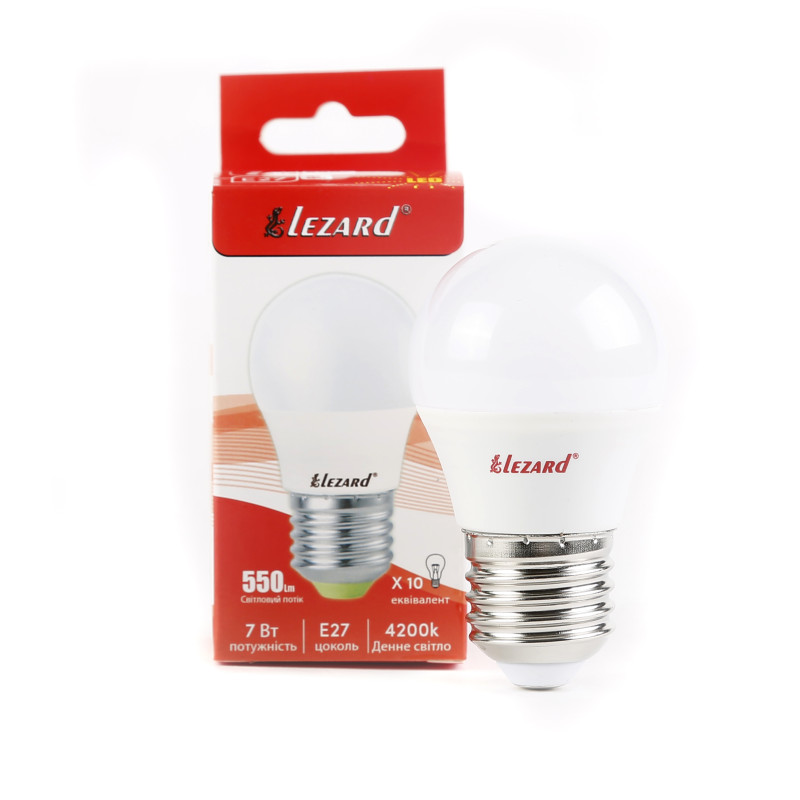 Лампа світлодіодна LED GLOB A45 7W 4200K E27 220V Lezard (1/25/100 шт)