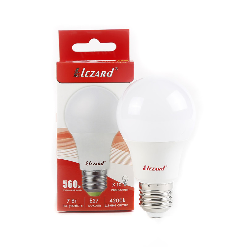 Лампа світлодіодна LED GLOB A60 7W 4200 E27 220V Lezard (1/50 шт)