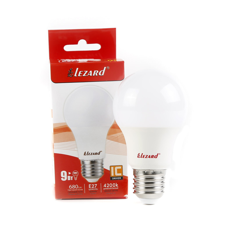 Лампа світлодіодна LED GLOB A60 9W 4200 E27 220V Lezard (1/50 шт)