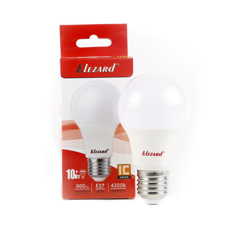 Лампа світлодіодна LED GLOB A60 10W 4200 E27 220V Lezard (1/50 шт)
