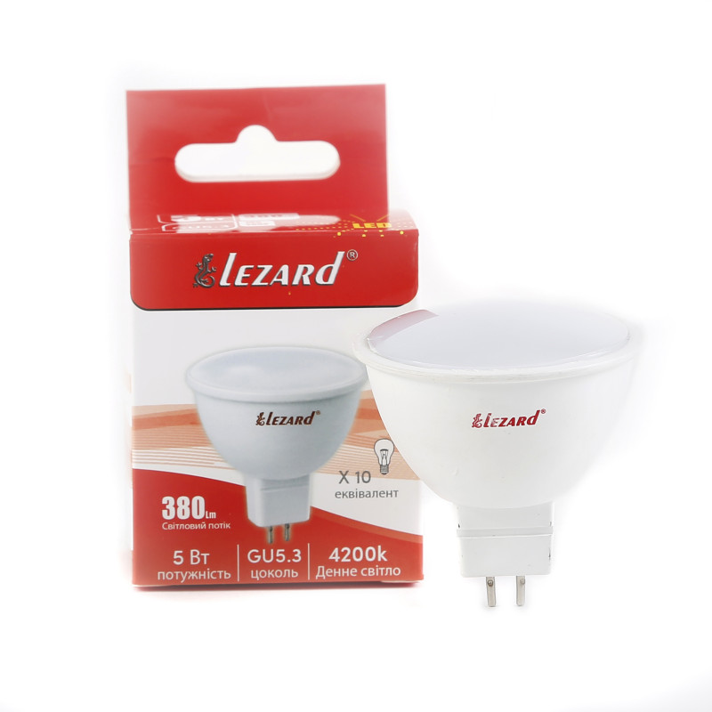 Лампа світлодіодна LED MR16 5W GU5.3 4200K Lezard (1/25/100 шт)