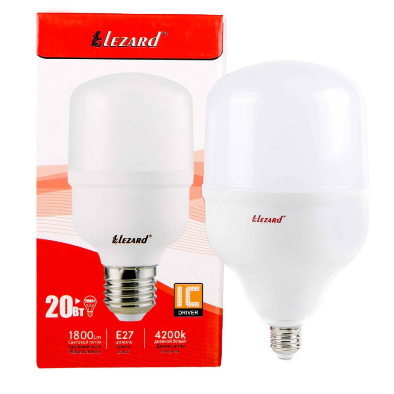 Лампа світлодіодна LED T80 20W 4200 E27 220V Lezard (1/50 шт)
