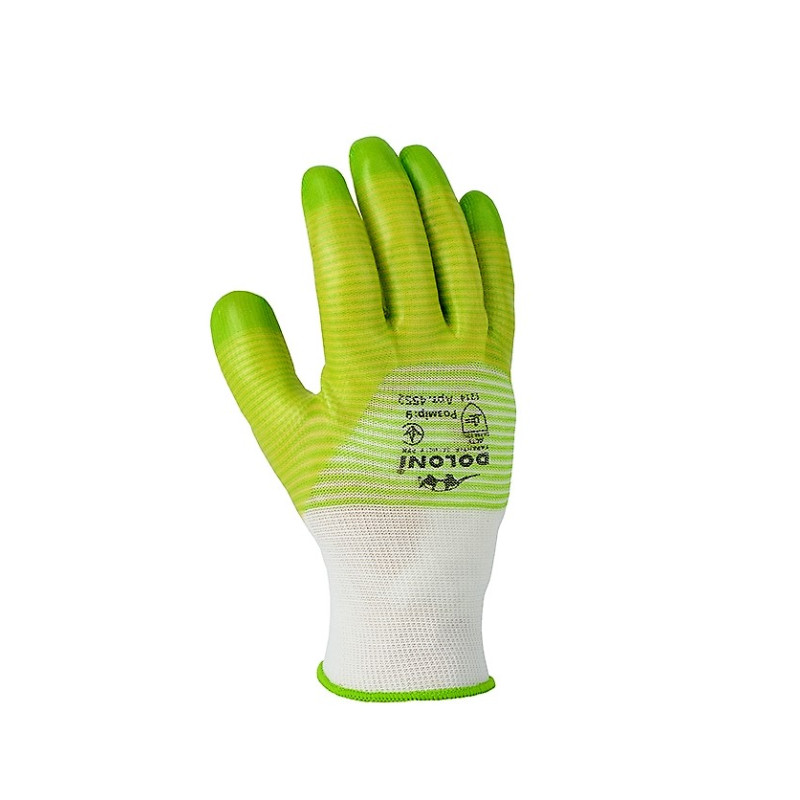 Перчатки Арт 4552 зелені, нейлон, з ПХВ покриттям, гладкі, в'язаний манжет р.9 
