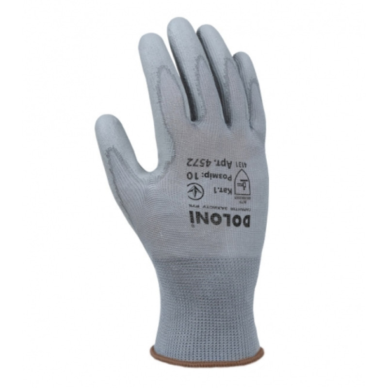 Перчатки Днепр Арт 4572 трикотаж сірі, нейлон, манжет в'язаний, поліуретан, неповний облив р.10