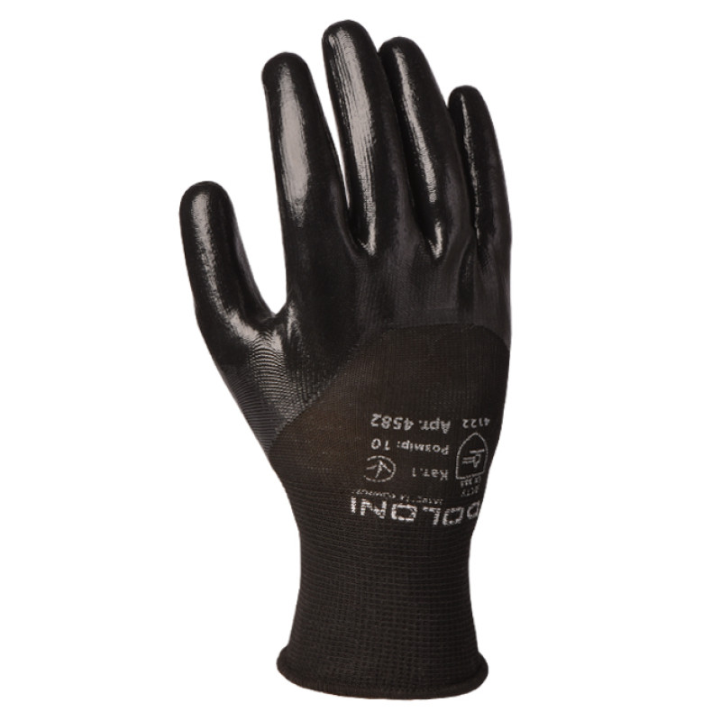 Перчатка Днепр Арт 4582 трикотаж, поліестер, манжет в'язаний, нітрил, 3/4 облив, гладкий, чорний 