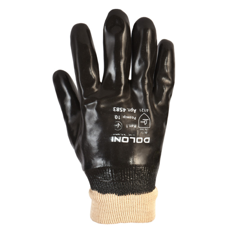 Перчатка Днепр Арт 4583 чорні, трикотаж, бавовна, манжет в'язаний, ПВХ, повний облив, гладкі 