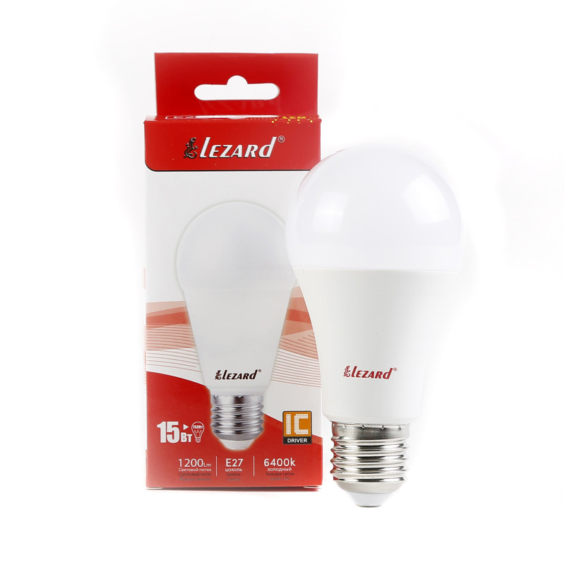 Лампа світлодіодна LED GLOB A60  15W 6400K E27 220V Lezard (1/50 шт)