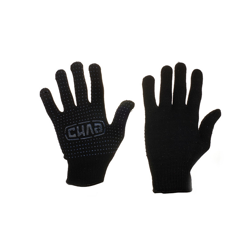 (New) Перчатки Х/Б з ПВХ точкою р10 (чорний + синій ПВХ стандарт) (СИЛА - Інструмент) 