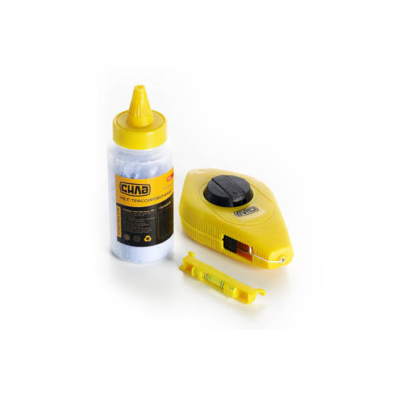 Набір 3 в 1: шнур трассіровочний 30м + крейда (блакитний) 115гр + рівень