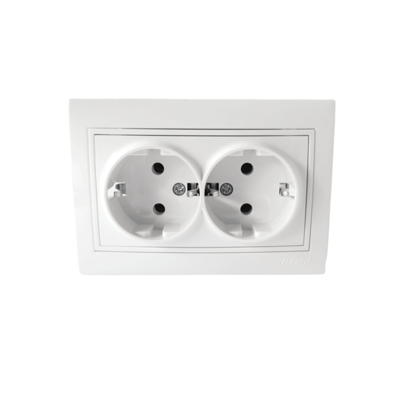 MIRA Розетка подвійна із заземленням ПБТ біла з білою вставкою (1/10шт/120шт)