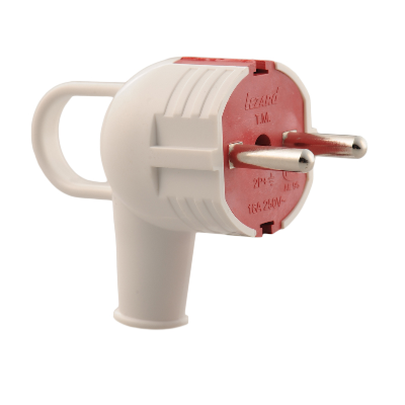 Вилка з ручкою із заземленням біло/червона Lezard (1/50/400 шт)