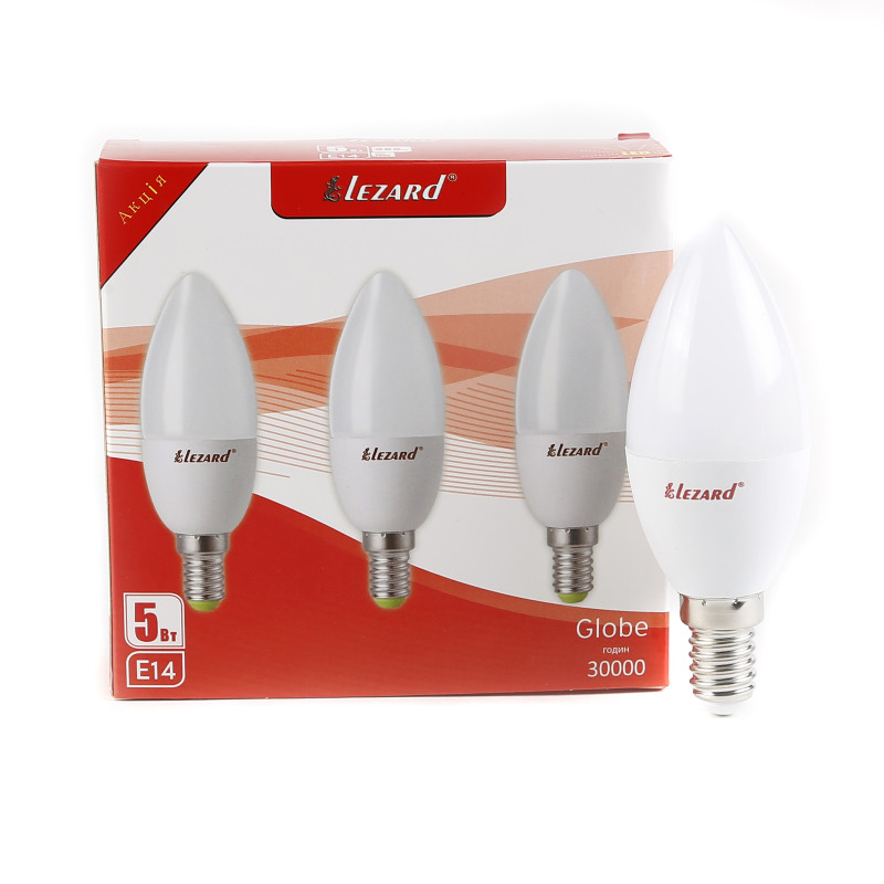 Лампа світлодіодна LED CANDLE B35 5W 4200K E14 220V пак 3шт. Lezard (1/40 шт)