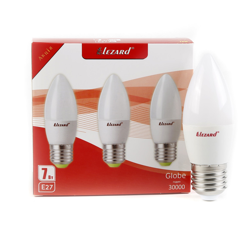 Лампа світлодіодна LED CANDLE B35 7W 4200K E27 220V пак 3 шт. Lezard (1/40 шт)